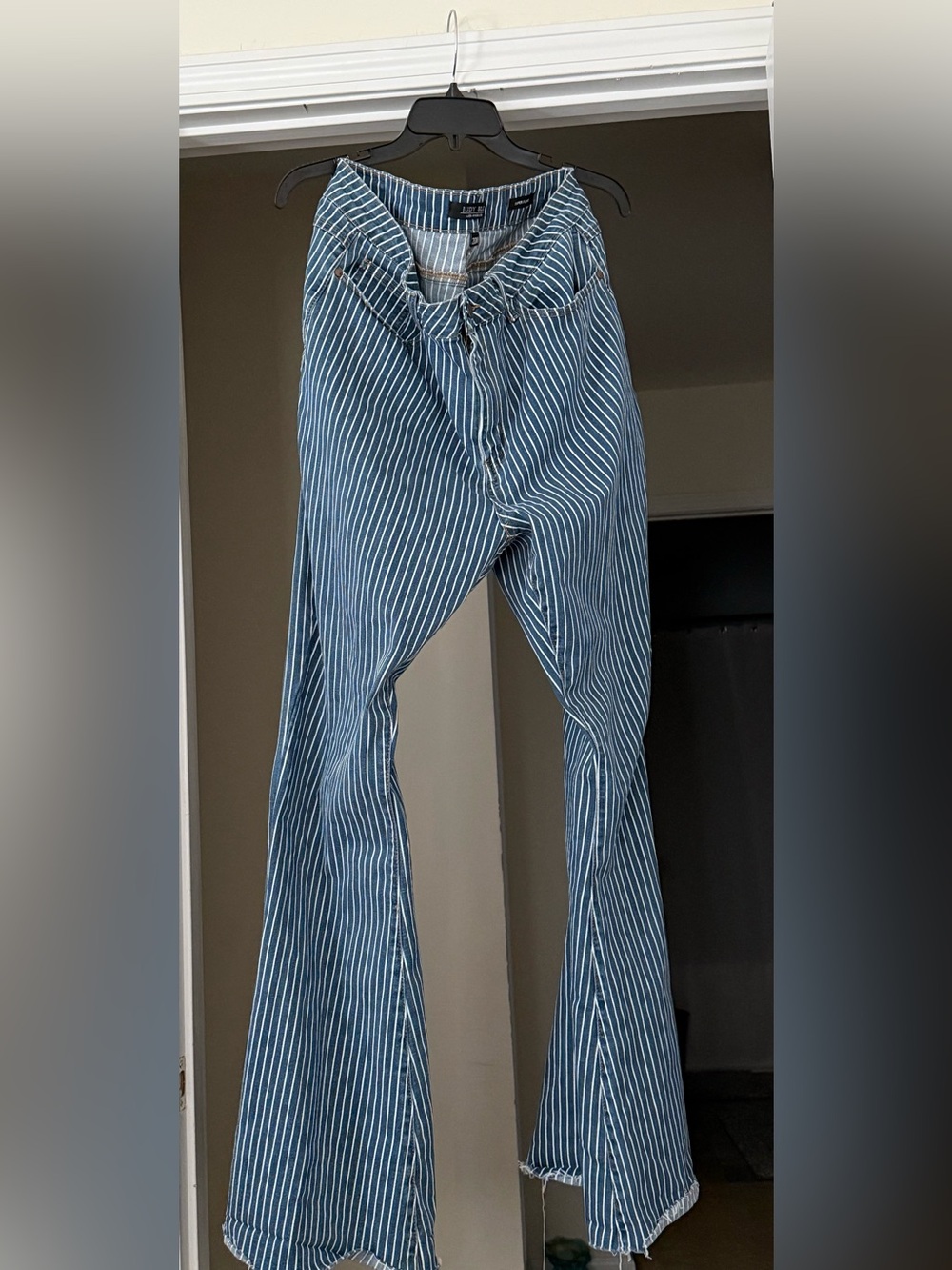 Judy Blue Blue & White Pinstripe Flare Jeans